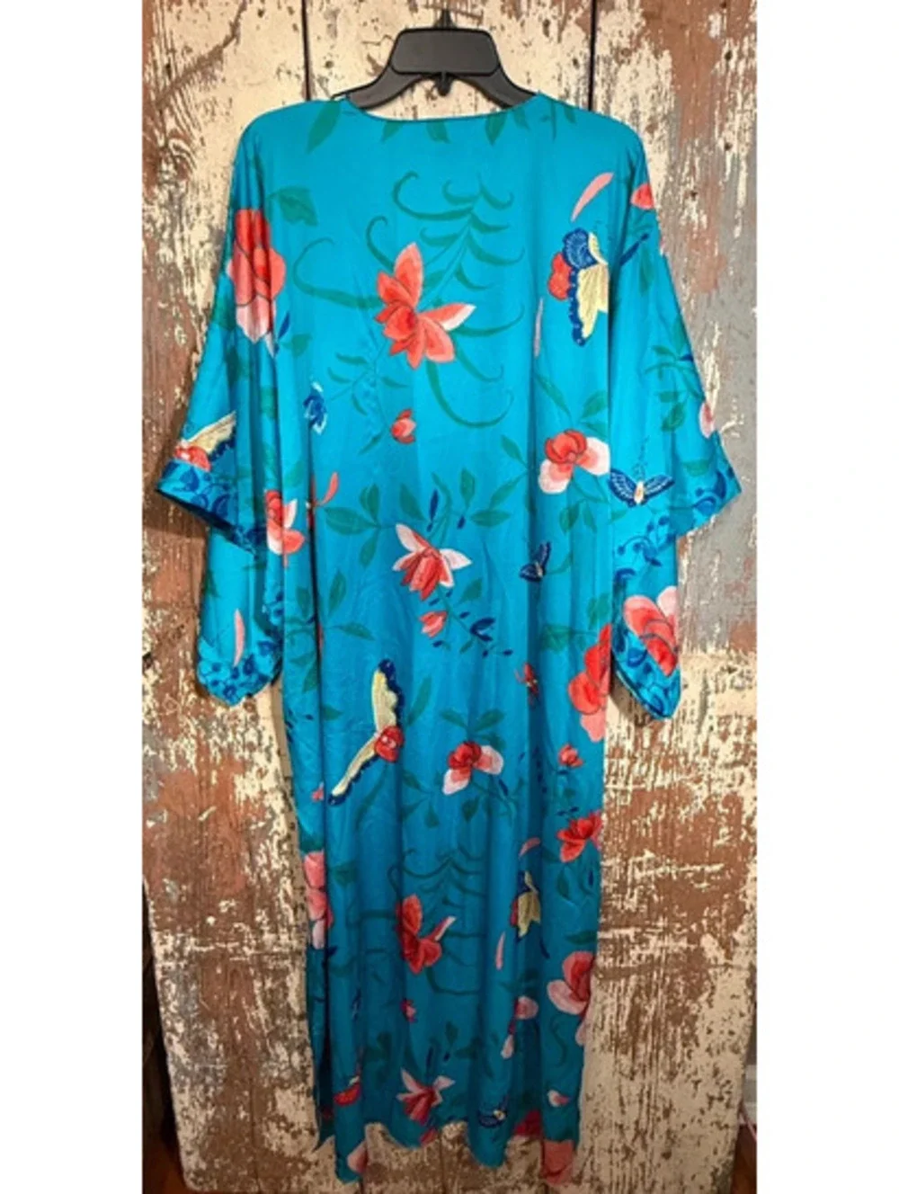 Natori blue Floral Butterfly Caftan Maxi size XL